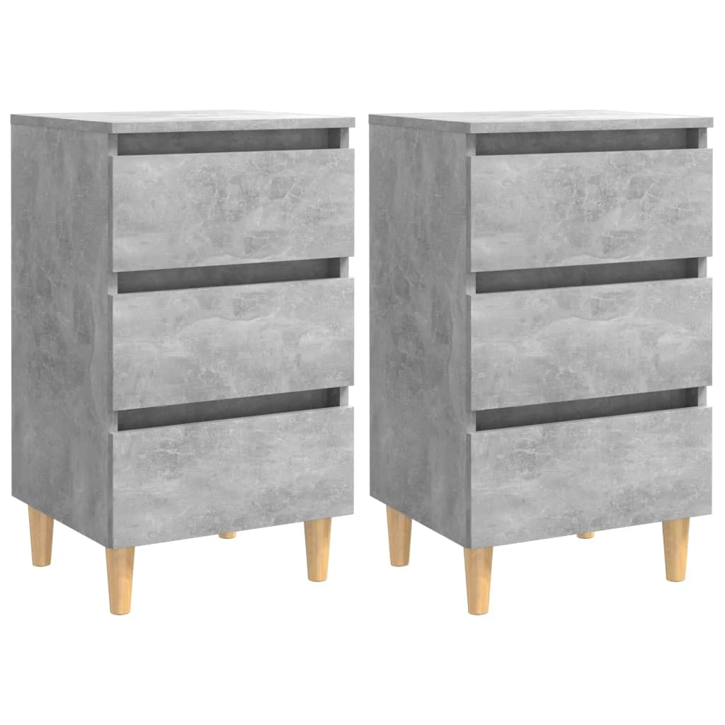 

2 pcs Bedside Cabinet with Solid Wood Legs, Chipboard Nightstands, Side Table, Bedrooms Furniture Concrete Grey 40x35x69 cm