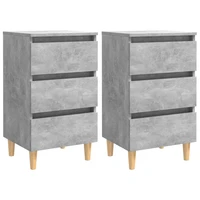 2 pcs bedside cabinet with solid wood legs chipboard nightstands side table bedrooms furniture concrete grey 40x35x69 cm