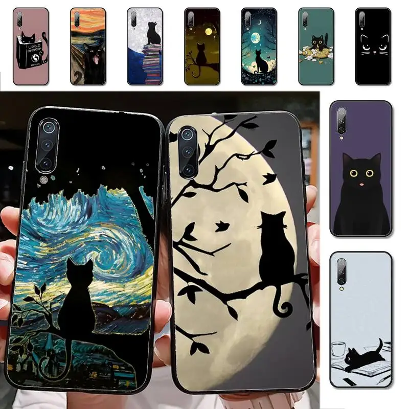 

Black Cat Cartoon Cute Phone Case for Xiaomi mi 5 6 8 9 10 lite pro SE Mix 2s 3 F1 Max2 3