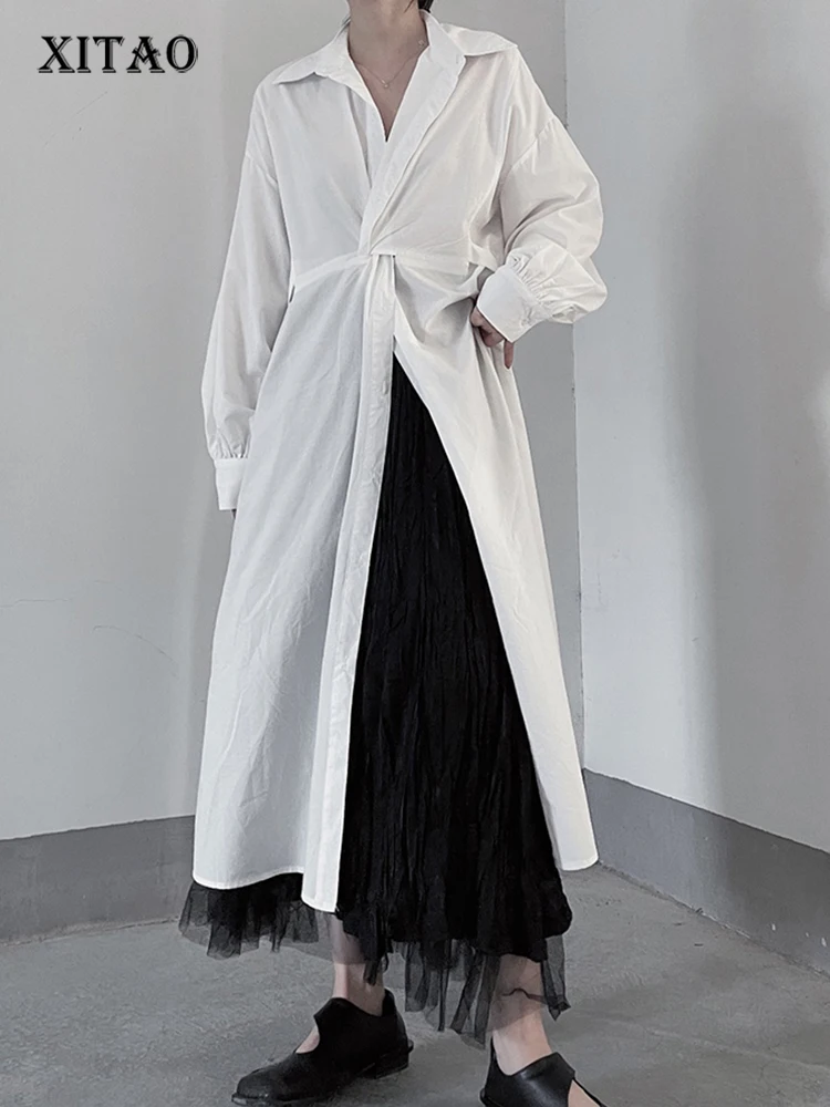 

XITAO однотонное однобортное платье для женщин в Корейском стиле, осень 2022, новое модное свободное платье-поло с длинным рукавом, WLD10016