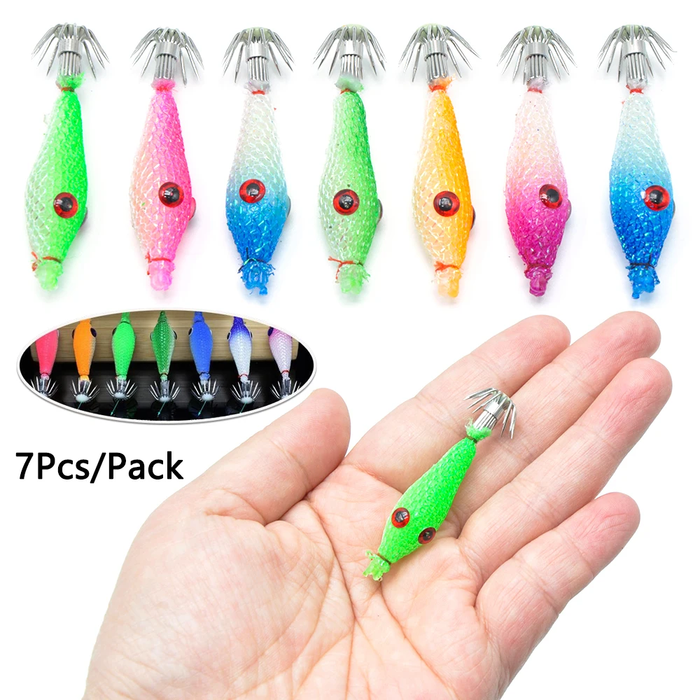 

7Pcs/Set 2.4g 5.5cm Luminous Shrimp Fishing Bait Fluorescent Fishing Lures Luminous Squid Jig Hooks Fishing Accessories