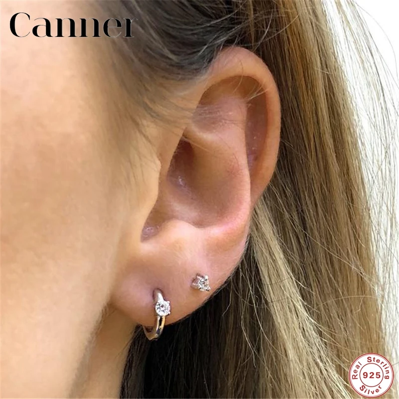 

CANNER Simple Luxury Zircon Earring Real 1pair 925 Sterling Silver Crystal CZ Hoop Earrings for Women Gold Silver Jewelry Aretes
