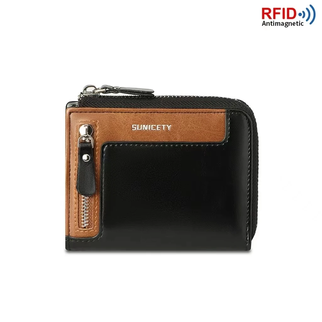 New Women's Universal Fashion Leather Zipper Wallet Multi Slot High Capacity RFID Anti Theft Brush Men's Leather Bag