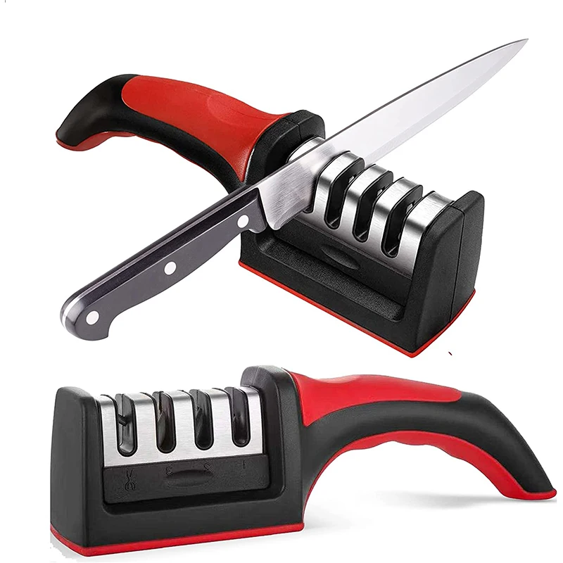 

Kitchen 4-Segment Knife Sharpener Household Multi-Functional Hand-Held Four-Purpose Black Sharpening Stone Knives Accessories