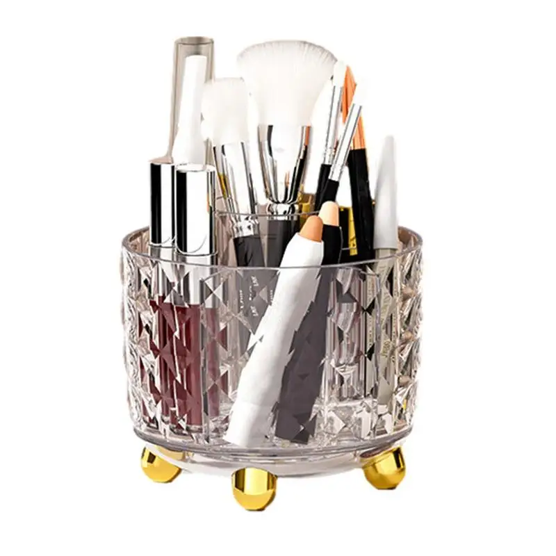 

Make Up Brush Organizer With Lid 360-Degree Dustproof Covered Makeup Brush Holder With Cover 5 Compartments Makeup Organizer For
