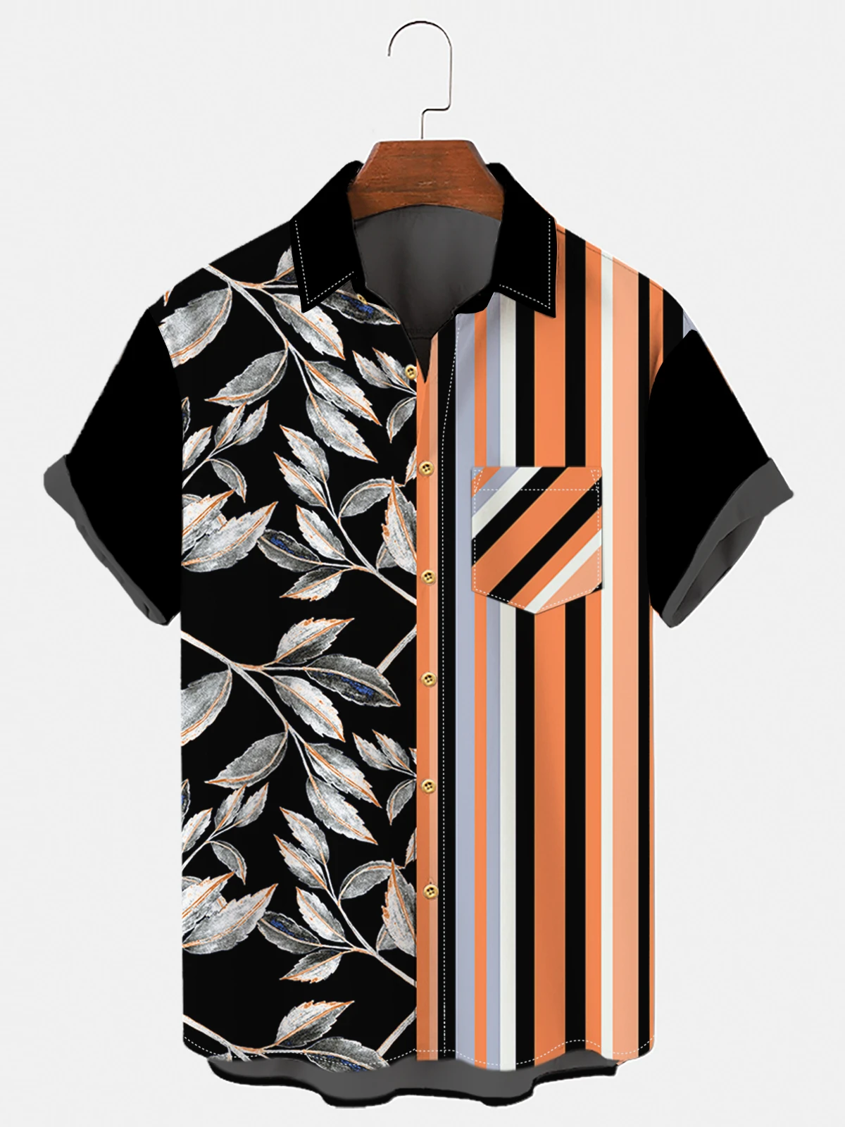 

High Quality Men's Short Sleeve Loose Hawaiian Shirt Fashion Street Lapel Striped Print Shirt Men Beach S-5XL