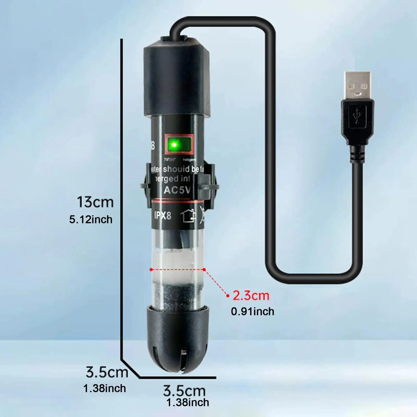 Фото Мини-нагреватель для аквариума, стеклянный, погружной, с питанием от USB, автоматический, с постоянной температурой, 10 Вт, для нано-аквариумов, черепах и гидропонных систем. №3