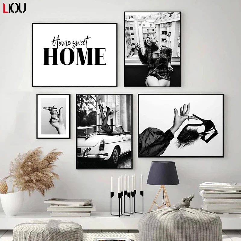 Модный сексуальный женский настенный постер обувь на высоком каблуке с губной