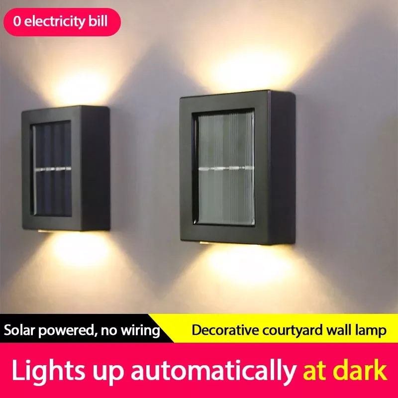

NEW2023 ZK30 Black Modern Solar Panel 2LED Wall Street Led Light Garden Outdoor Lighting Waterproof Wall Lamp Light Up And Down