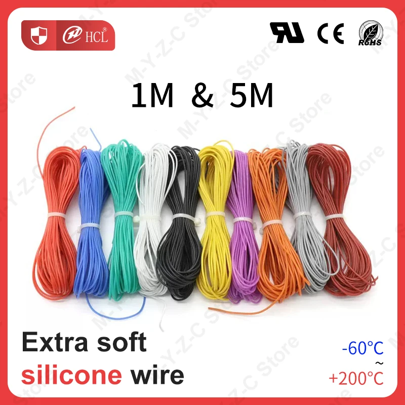 Термостойкий кабель 30, 28, 26, 24, 22, 20, 18, 16, 14, 12 AWG, гибкий высокотемпературный провод из меди, 1 м, 5 м
