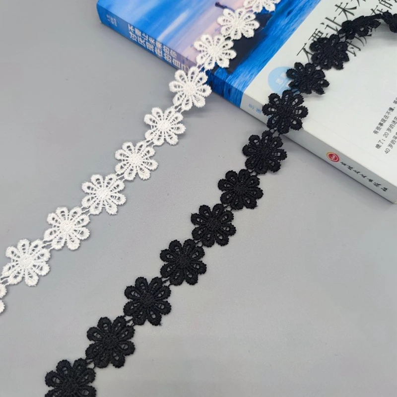 

2 Yards White Black Water Soluble Lace Exquisite Embroidered Lace Ribbons Collar Trim Flowers Dress DIY Sewing Supplies