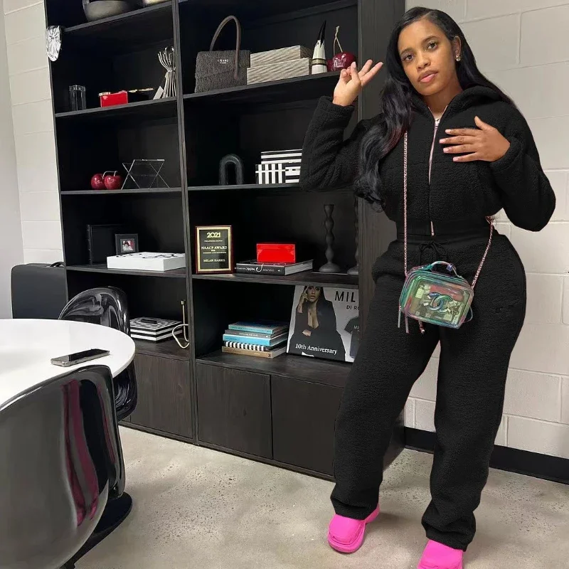 Ueteey модный флисовый шерстяной женский комплект толстовка с длинными рукавами и