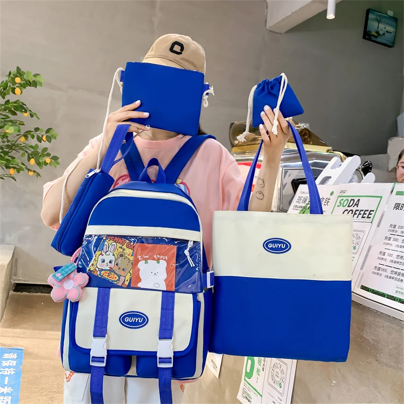 Kawaii Women's School Backpack Cute Bag for Girls 4 Pcs/Set Harajuku Style Female Teenager Laptop Canvas Rucksack Ladies Bookbag
