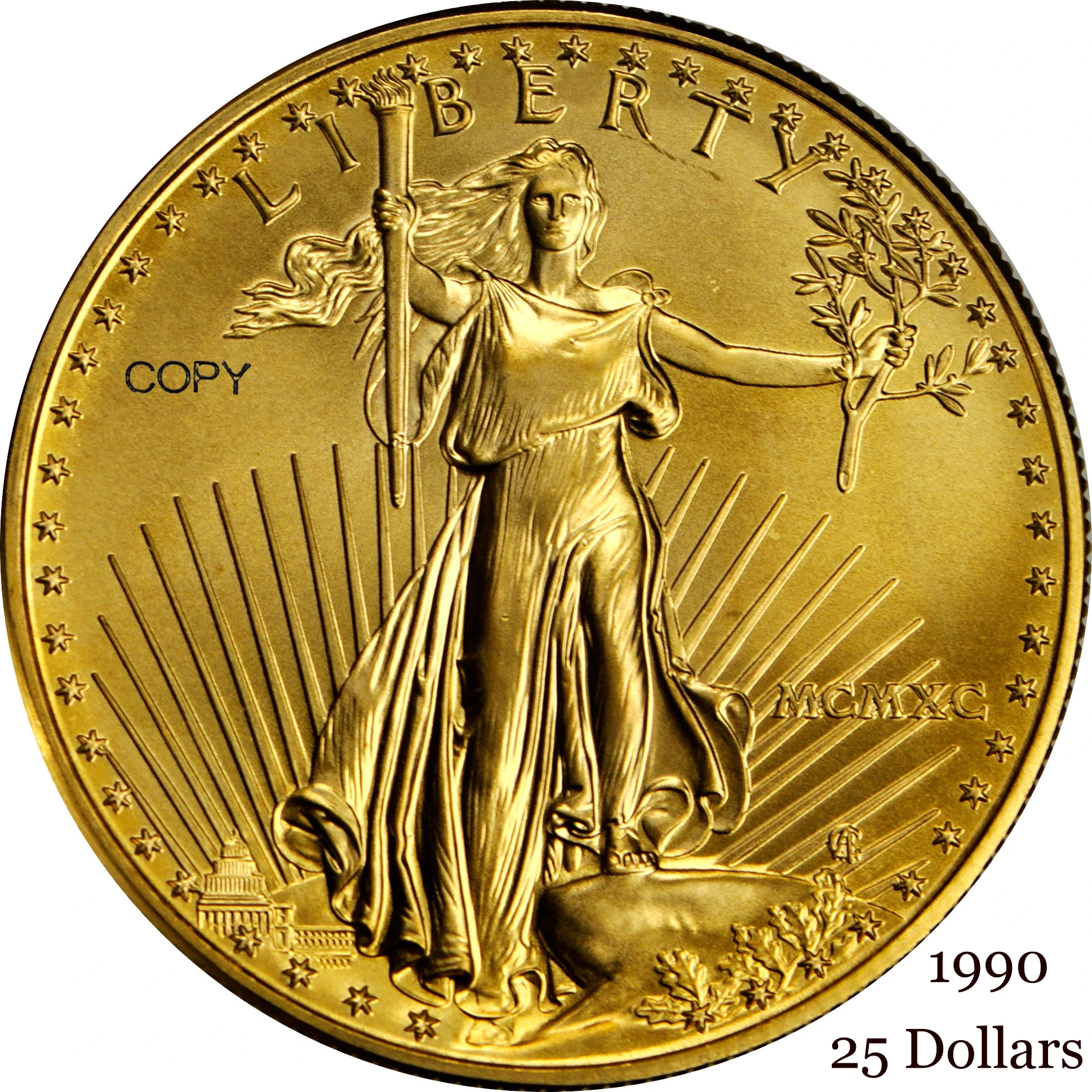 United States US 1990 $25 25 Dollars Half Ounce American Gold Eagle Bullion Coinage USA Liberty Gold Brass Metal Copy Coin