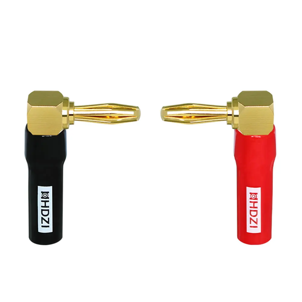 

HHDZI Right Angle Banana Plugs 1 Pairs/ 2 Pack, 90 Degree 4mm 24K Gold Plated Speaker Connector, Red and Black
