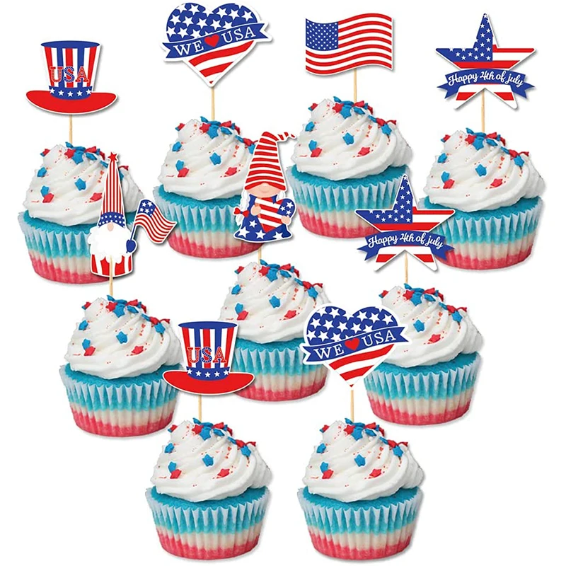 

Патриотический карликовый американский флаг, пищевой фруктовый бар, идеально подходит для украшения торта, десертного кекса, d -27 шт.