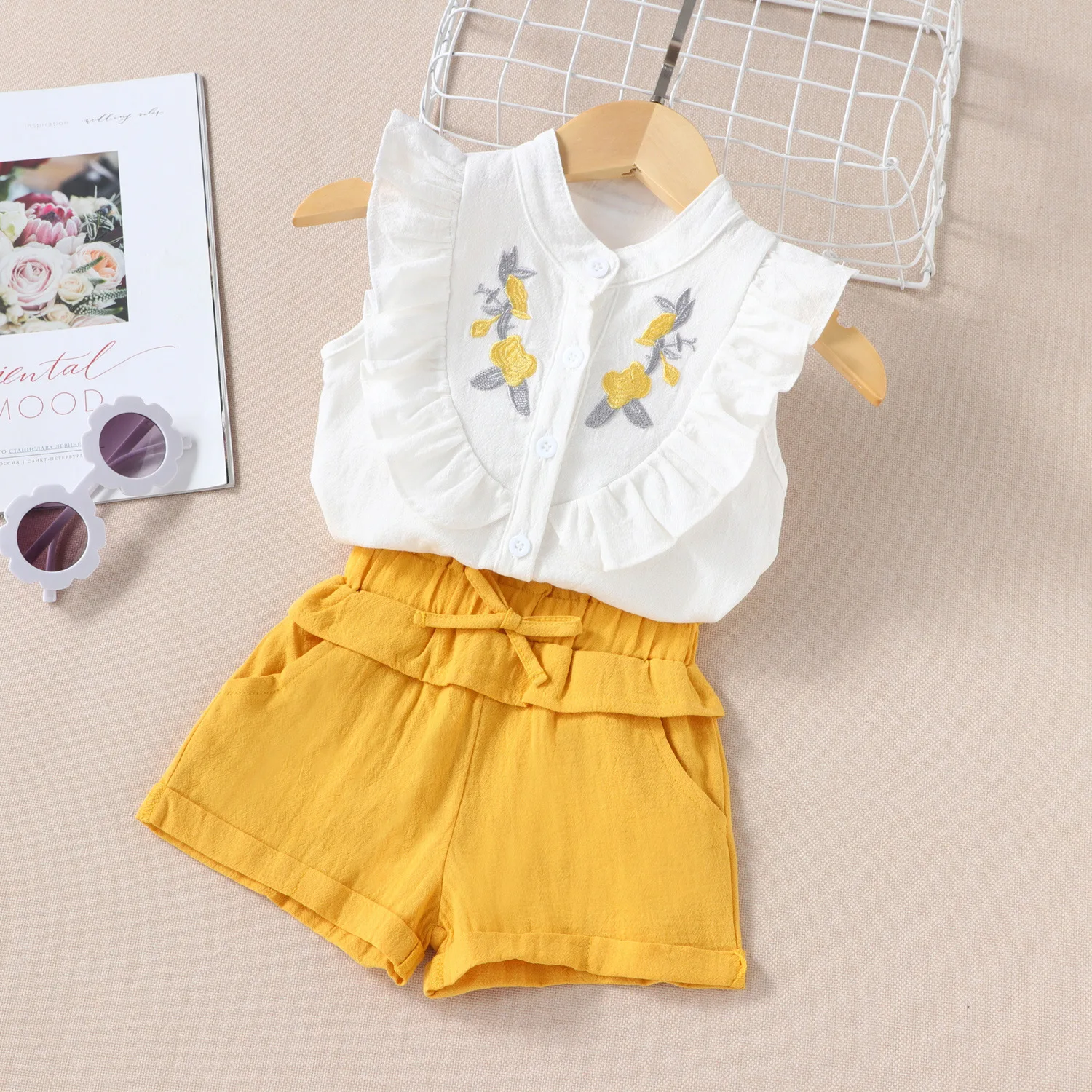 

Baby Girl Clothes Children Clothing Sets Toddler Solid Embroidery Vest + Ruffle Shorts 2pcs Set Infant Summer Sleeveless Outfits