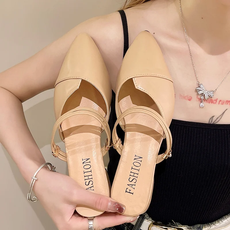 

Женские мюли 2023, женские мюли с острым носком и блочным ремешком, закрытые туфли на высоком каблуке, черные, бежевые туфли на квадратном каблуке