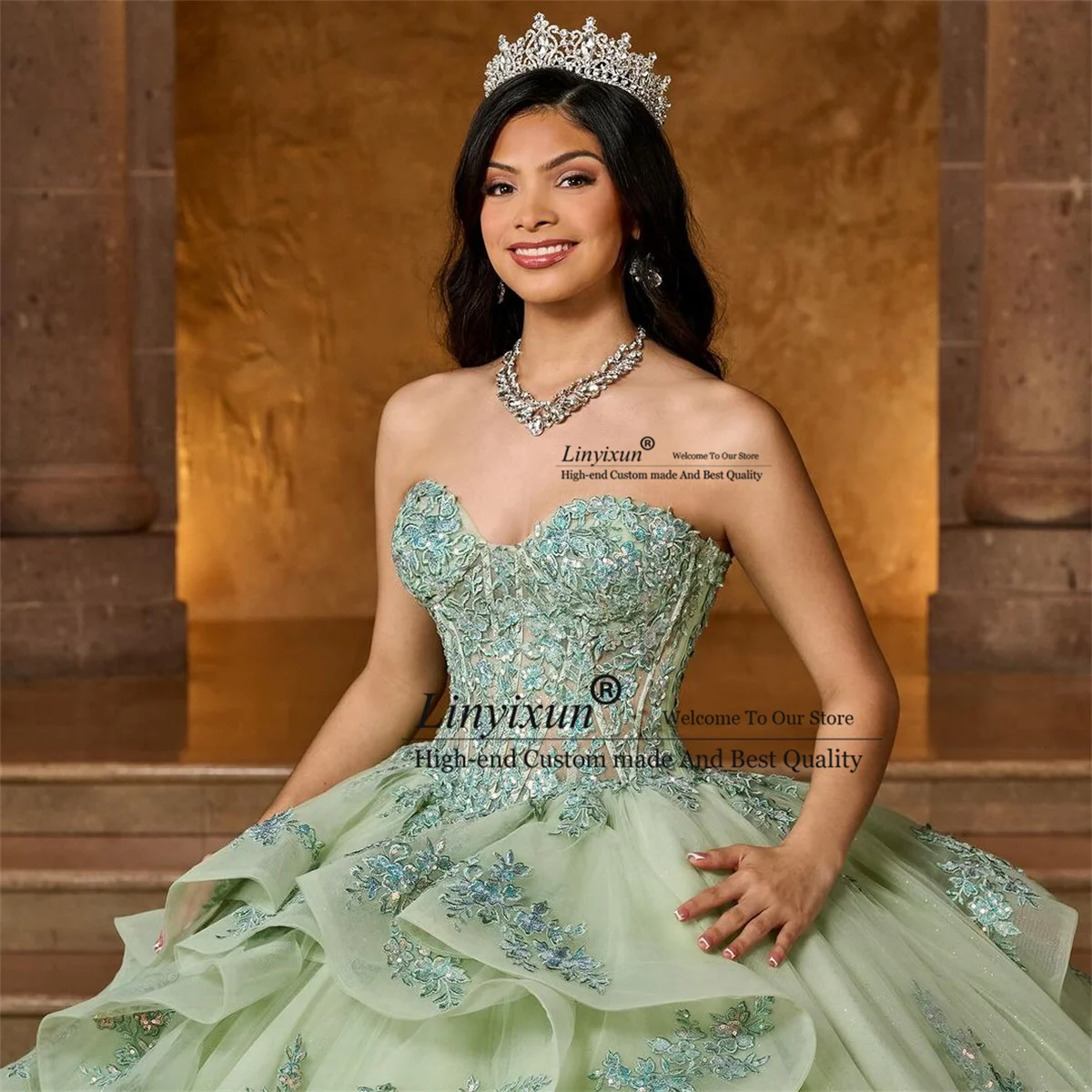 Мятно-зеленое бальное платье Quinceanera с аппликацией и блестками милые платья на