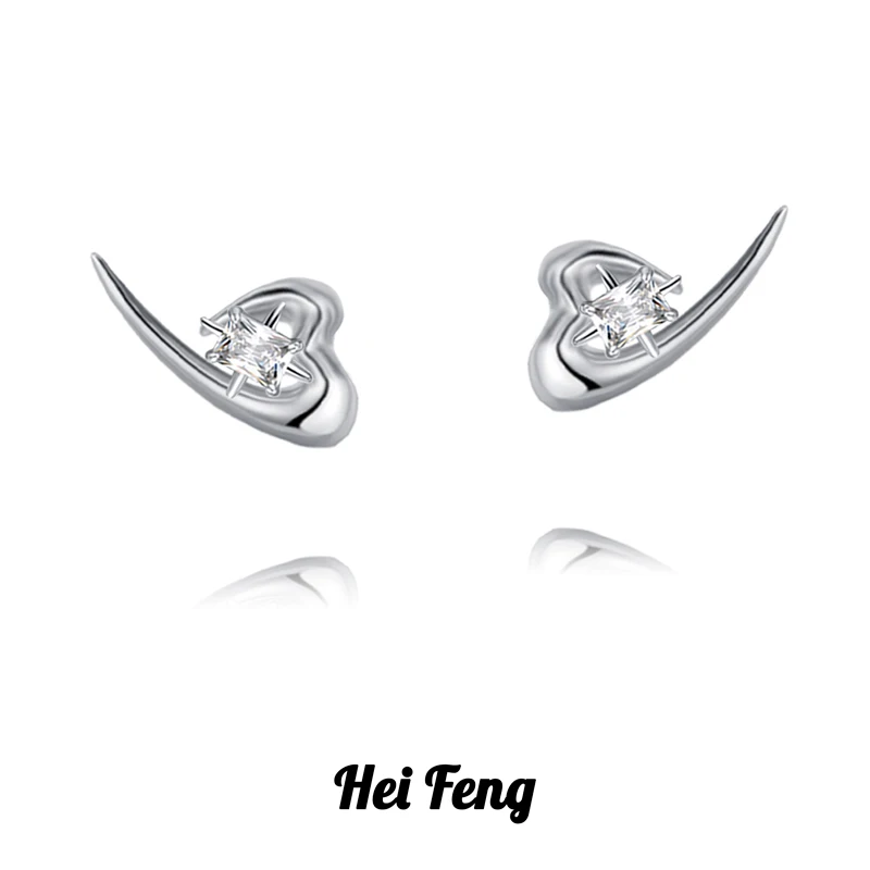 

HeiFeng Trendy Jewelry Geometric Heart Earrings For Men Hip Hop Punk Style High Quality Zircon Stud Earrings Men Gifts