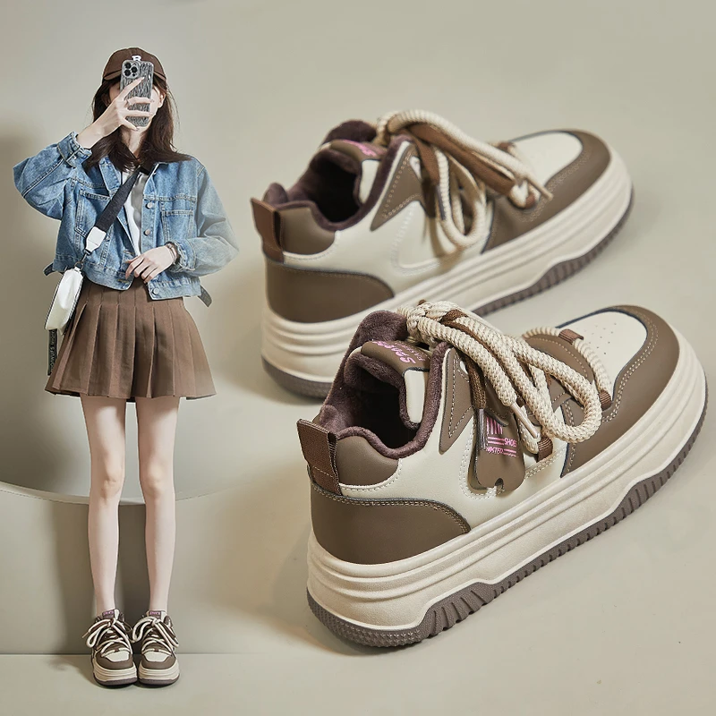 

Board Shoes Women's Sneakers New Muffin Thick Bottom Khaki Black White Color Matching Fashion Women's Shoes Casual Sports Shoes