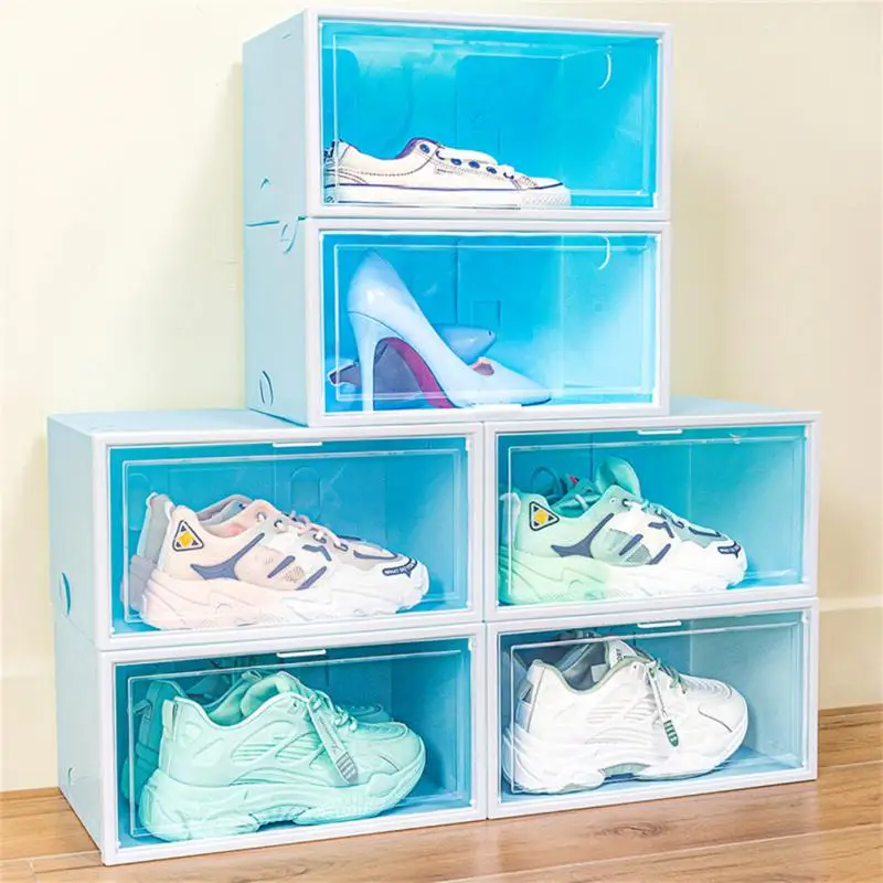 

6PCS/Set Fold Plastic Shoes Box Transparent Drawer Case Plastic Shoe Boxes Space Saving Stackable Box Shoe Organizer Shoe Box