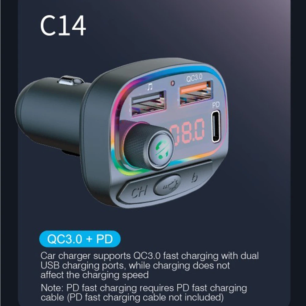

100% Brand New Car Charger Wireless Adapter 10V-26V 87.5~108.0Mhz Bluetooth 5.0 FM Transmitter Hands-free Calling