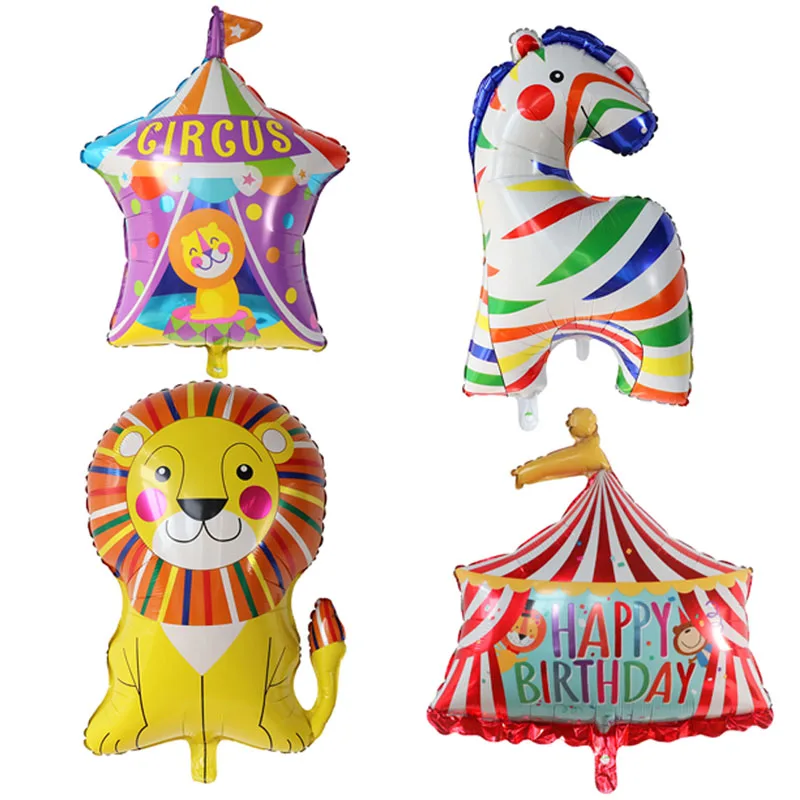 

10/50pcs Colorful Circus Horse Lion Birthday Tent Aluminum Film Foil Balloon Clown Birthday Party Decoration Balloon Air Globos