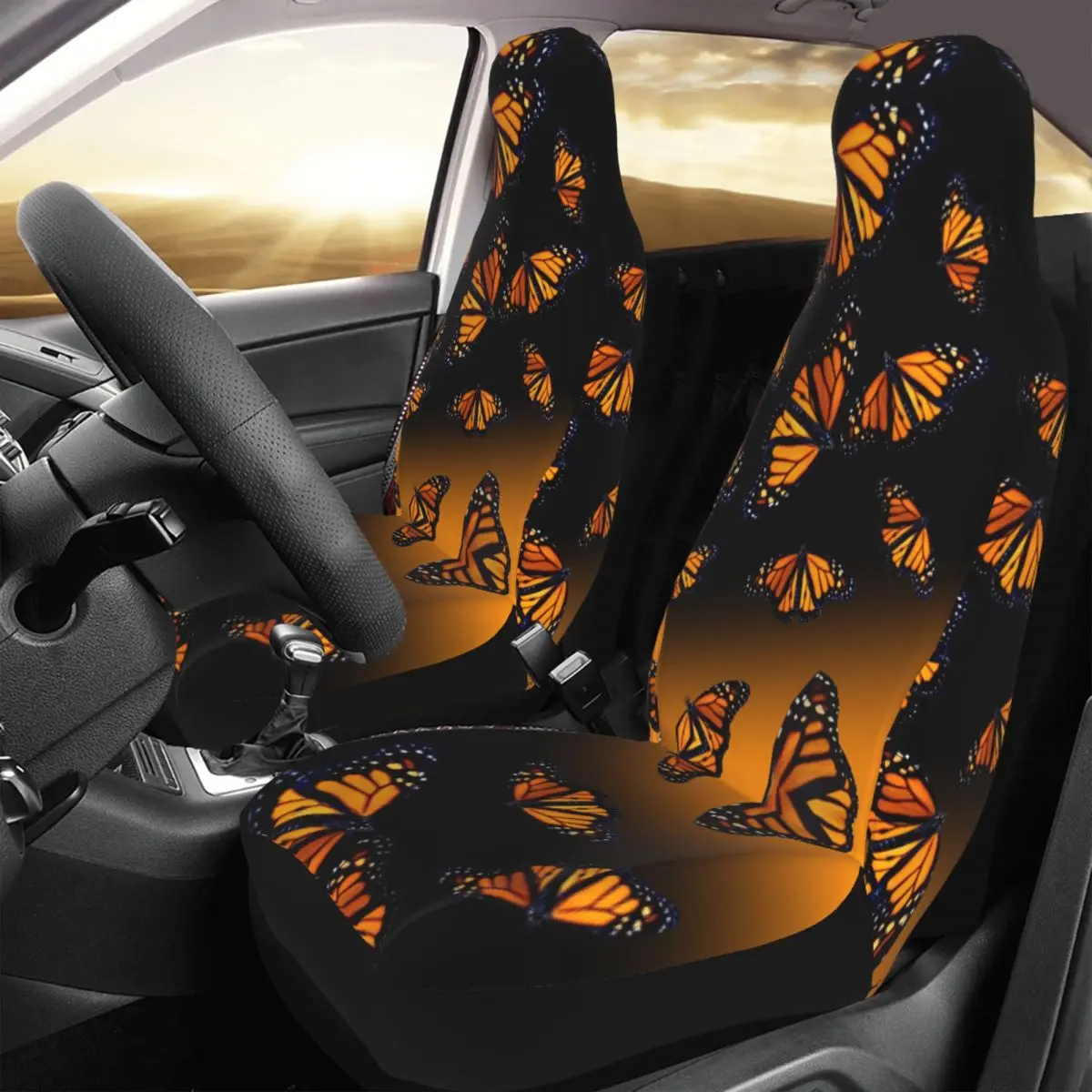 

Orange Monarch Butterflys Universal Car Seat Cover Four Seasons For SUV Art Car Seat Covers Polyester Hunting