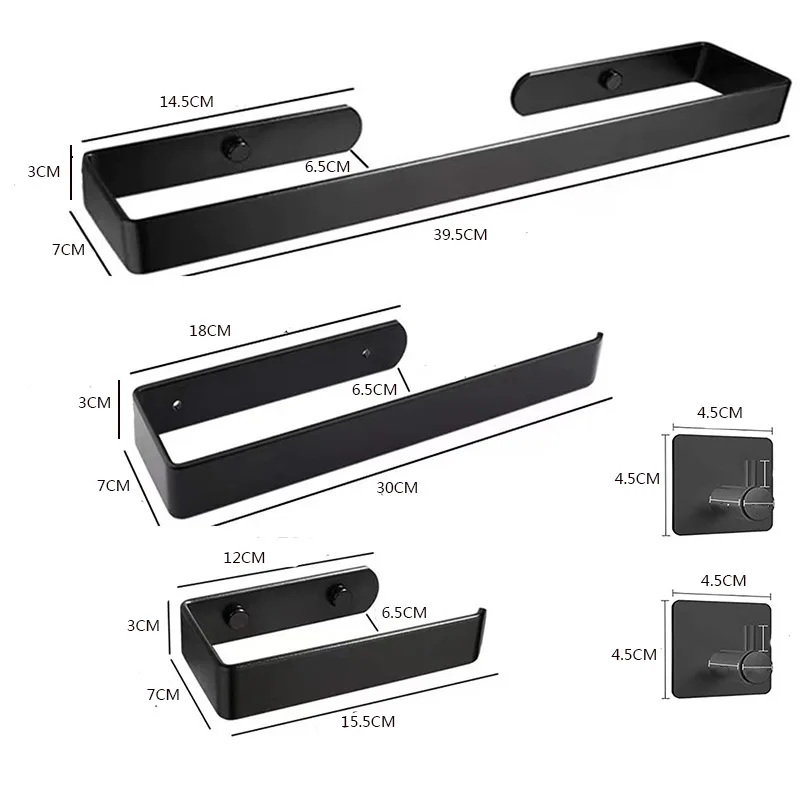 No Drilling Aluminum Towel Bar Self-adhesive Toilet Paper Holder Rack Punch Robe Hook Storage Shelf Bathroom Accessories Set |