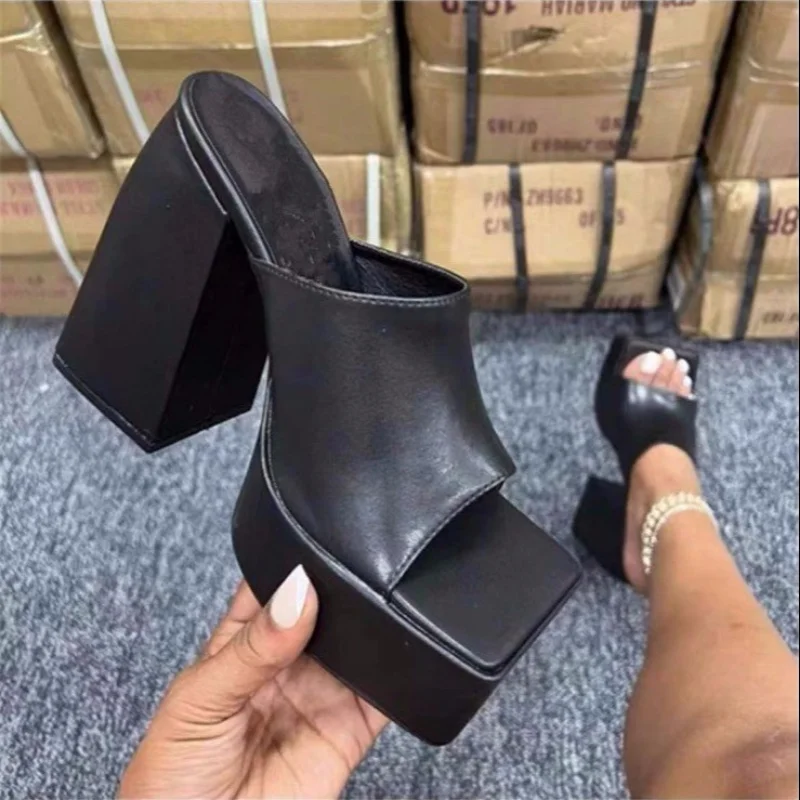 Ladies Fashion High Heels Platform Thick Heel Slippers Outdoor Large Size Women's Shoes Travel Shoes Beach Color Block Slippers