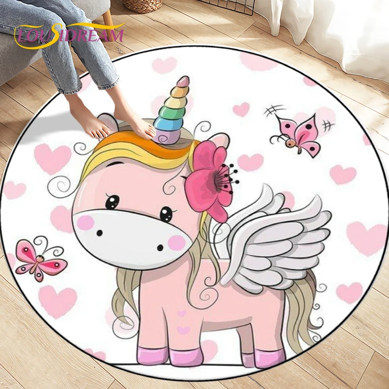 

Children's Cartoon Cute Unicorn Animals Area Rug Round Carpets Rugs for Living Room,Kids Play Crawling Soft Non-slip Floor Mats