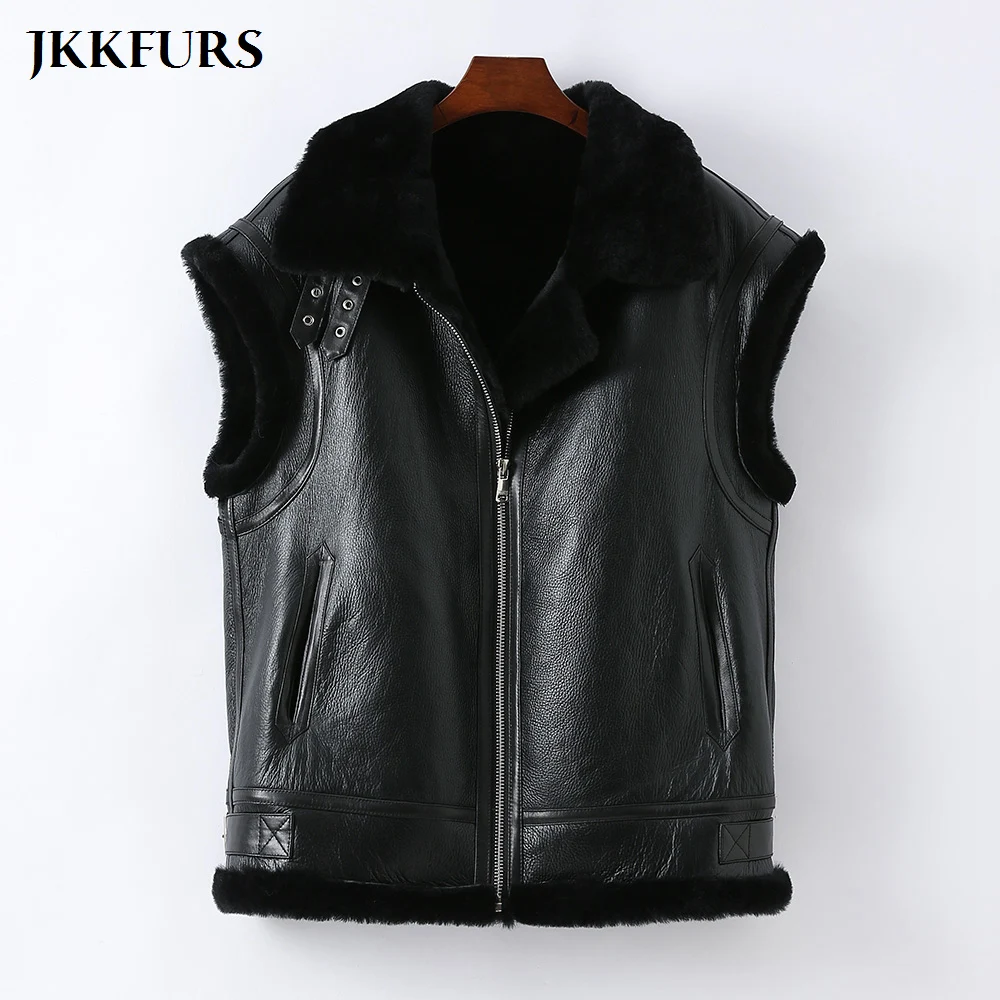 2023 Women's Shearling Vest Genuine Leather Coat Warm Real Wool Waistcoat Winter Autumn Double Face Biker Gilet MH3639L
