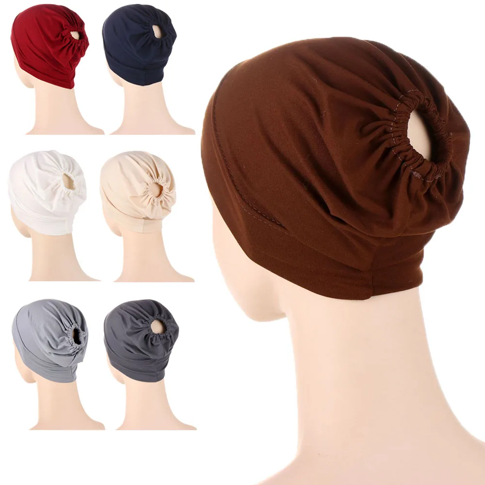 

Muslim Women Underscarf Hijab Islamic Headwrap Cancer Hair Loss Inner Cap Hat Arab Bonnet Beanies Chemo Turban Cover Solid Color