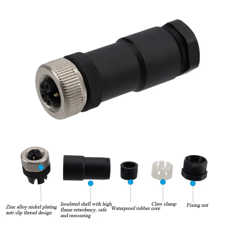 Водонепроницаемый M12 3 4 5-контактный разъем L-кода IP67 Высокоточная винтовая