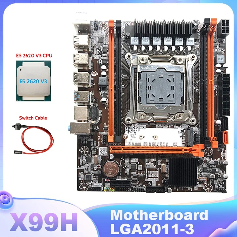 

X99H Motherboard LGA2011-3 Computer Motherboard Support Xeon E5 2678 2666 V3 Series CPU With E5 2620 V3 CPU+Switch Cable