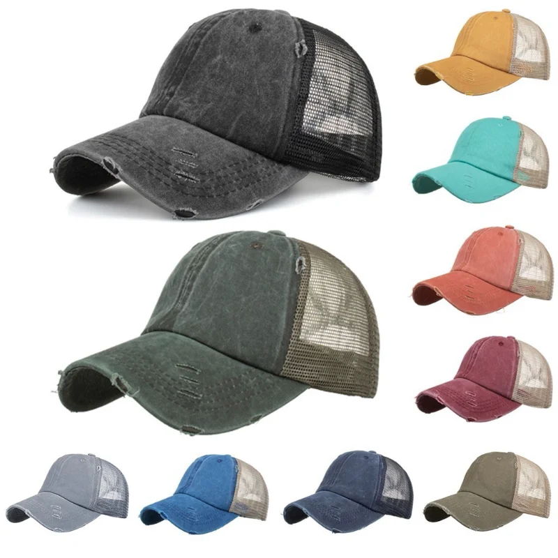 

Летняя винтажная Бейсболка унисекс, дышащая сетчатая однотонная шляпа от солнца, уличная спортивная бейсболка в стиле хип-хоп, мужские кепки