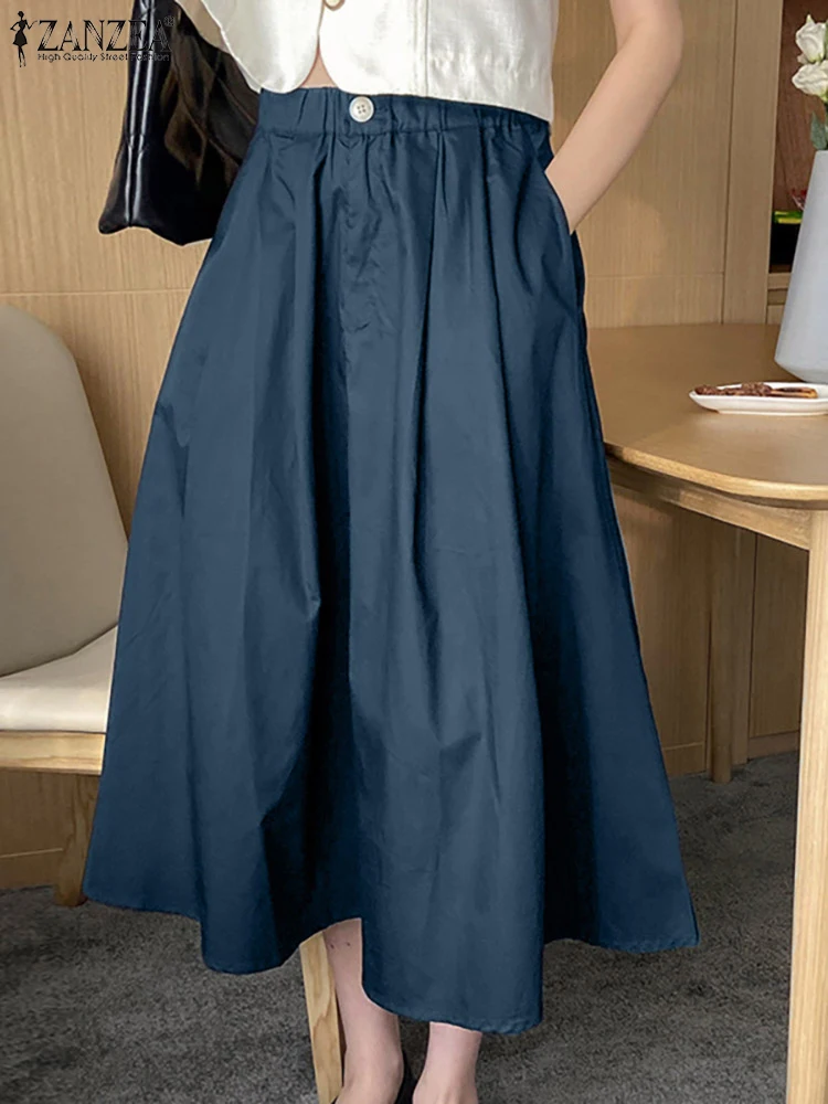 

Oversized Women Elastic Waist Skirts Casual Solid A Line Midi Skirt Harajuku Skirts ZANZEA Spring Summer Baggy Faldas Saias Jupe