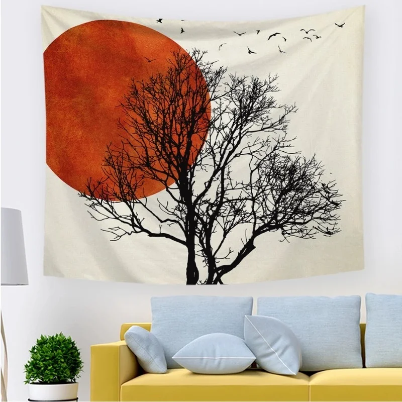 

Sunrise Sunset Landscape Tapestry Wall Hanging Art Tapestry Tree Birds Hippie Boho Wall Decor Bedroom Dorm Background Yoga Beach