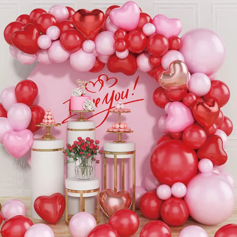 

Набор красных латексных воздушных шаров в форме сердца, воздушные шары из алюминиевой пленки для свадебной вечеринки, дня рождения, аксессу...