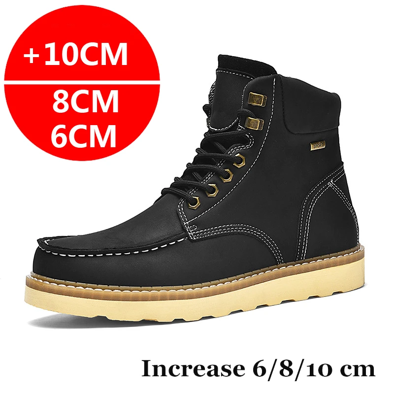 

Men Boots Elevator Shoes High Quality Leather Martins Boots Hidden Heels Heightening Shoes Man 10CM 8 6CM Masculino Taller Shoes