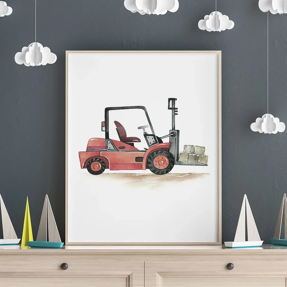 Строительный автомобиль грузовик тракторы детская настенная Картина на холсте