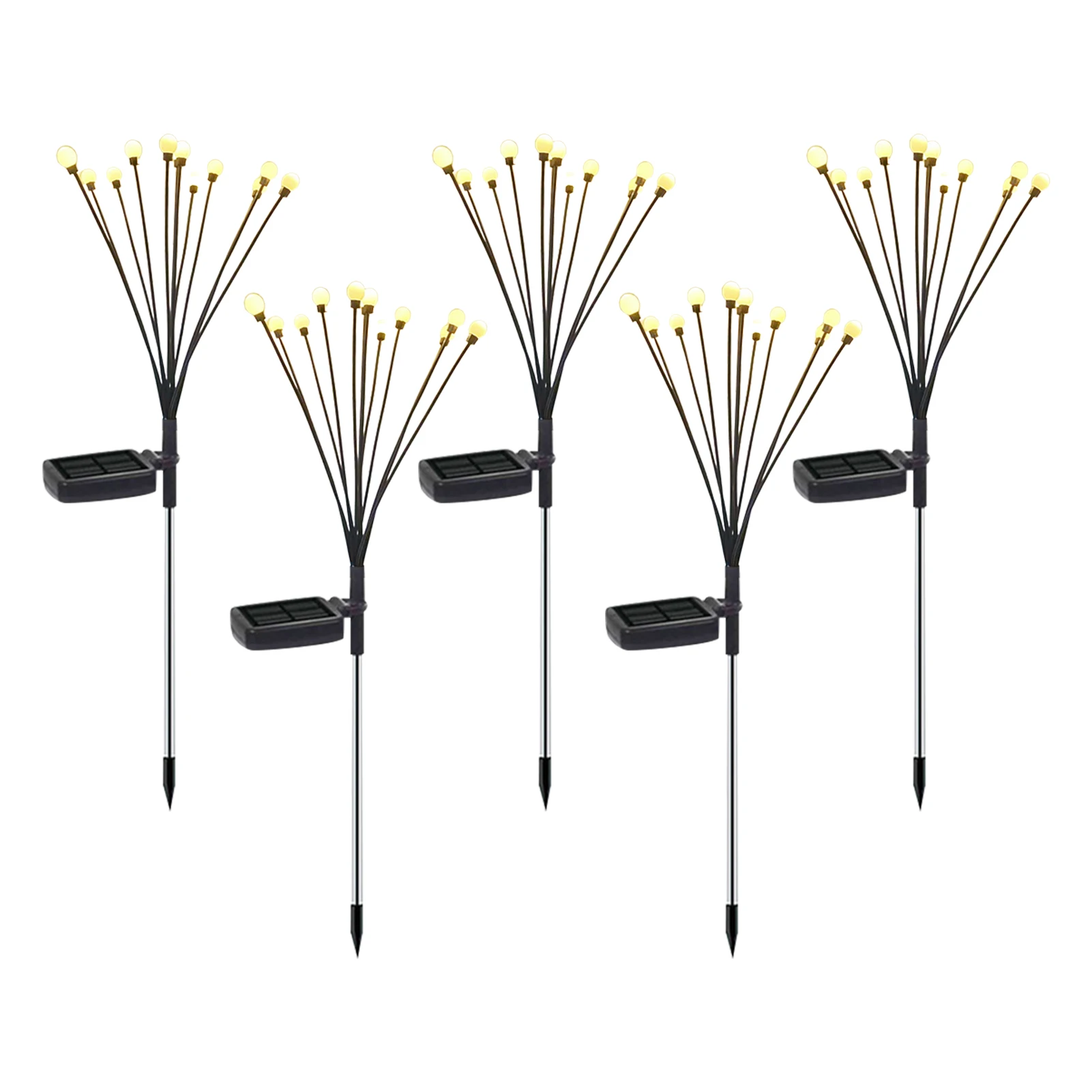 

5pcs 12 Leds Solar Garden Light Easy Install With Ground Insert Courtyard Romantic Starburst Swaying Outdoor Firefly Auto On Off