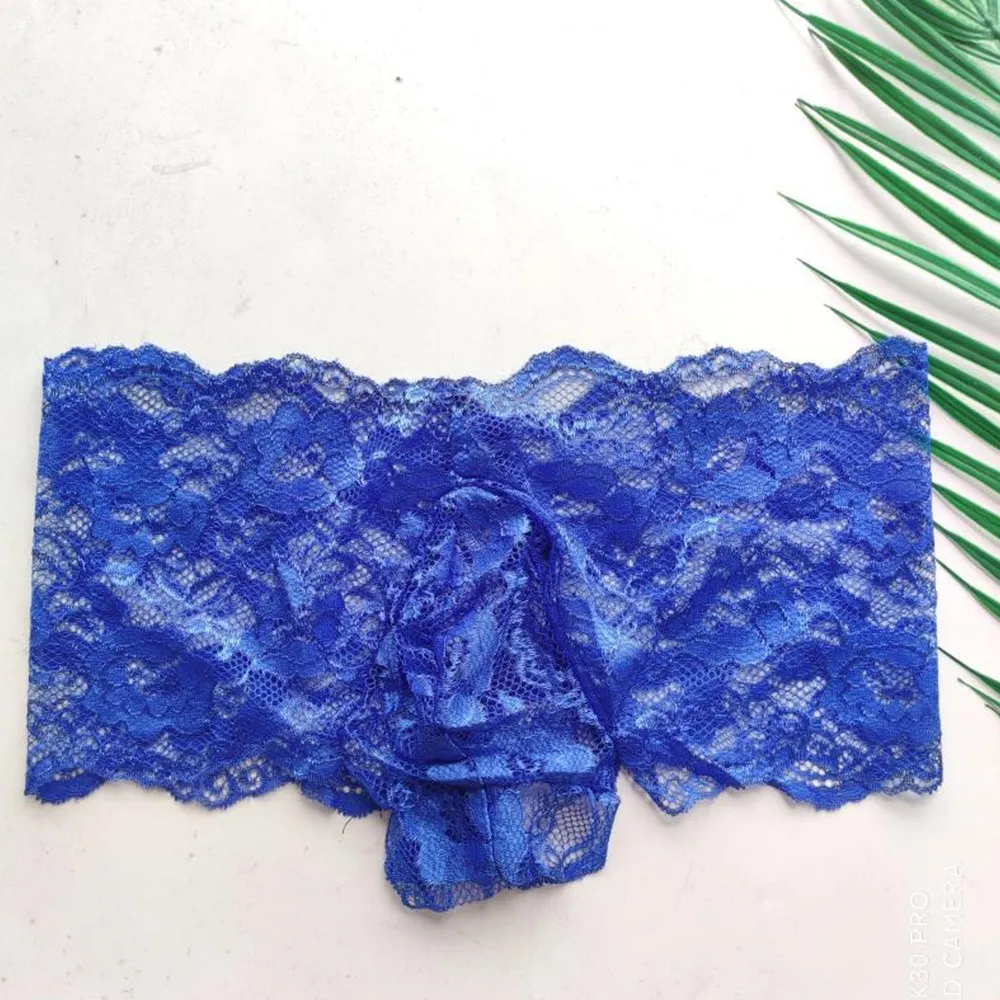 

Transprent Lace Underwear Man Mini Boxer Briefs Sexy Gay Lingerie Sheer Lace Floral Panties Sissy Underpants See Through Briefs