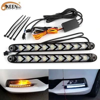 2pcs universal car led daytime running light waterproof headlight strip sequential flow yellow turn signal white drl switchback