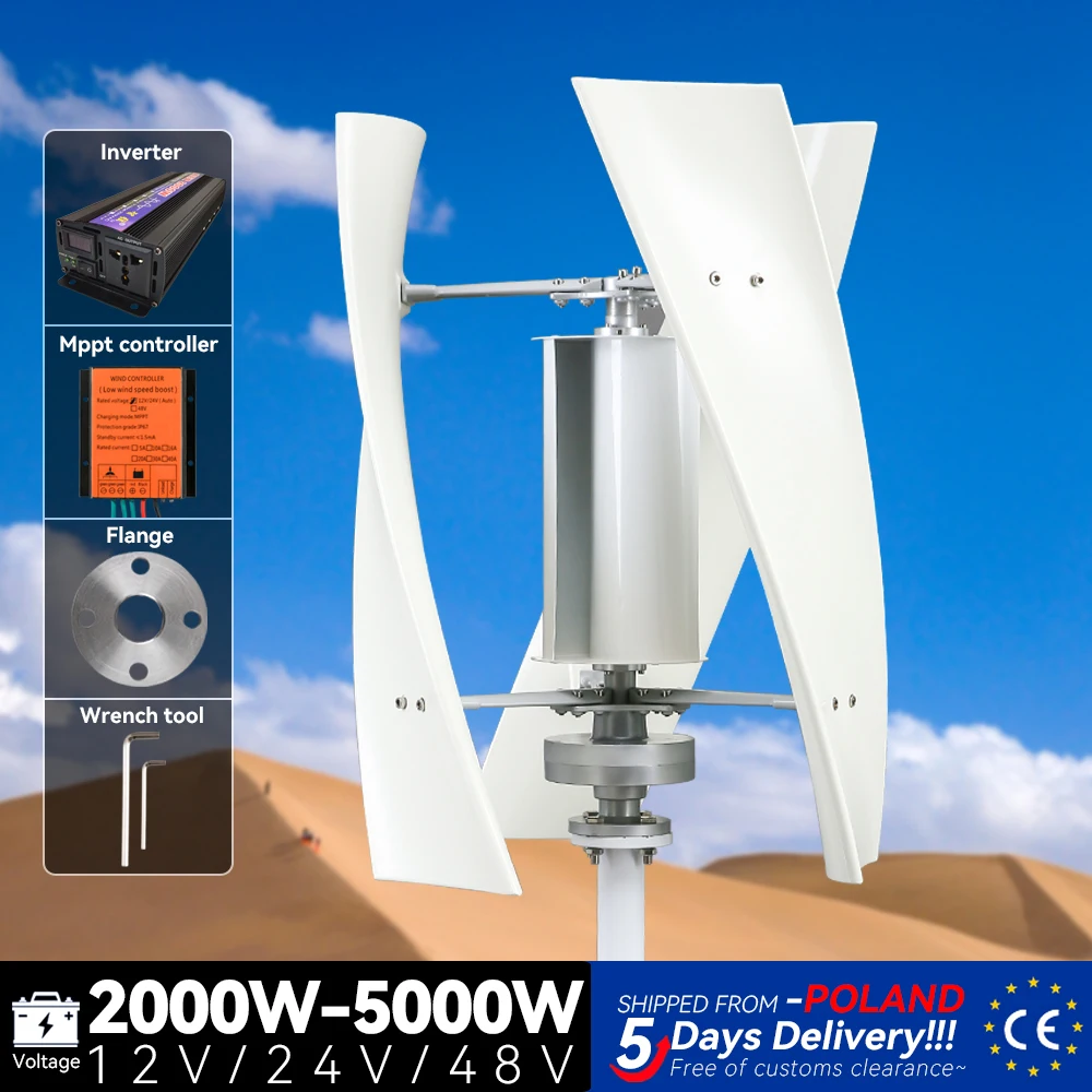 

Galaxy Gang Vertical Windmills Turbine Dynamo Generator Alternative Energy 2000W 24V 12V 3 Blades With Mppt Charge Controller