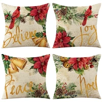 christmas tree robin poinsettia bells printed cushion cover xmas decorative pillows cover farmhouse home decor throw pillow case