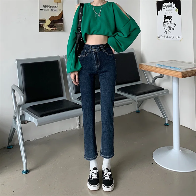 

DD2713 New irregular design high-waist straight-leg pants ankle-length pants trendy jeans