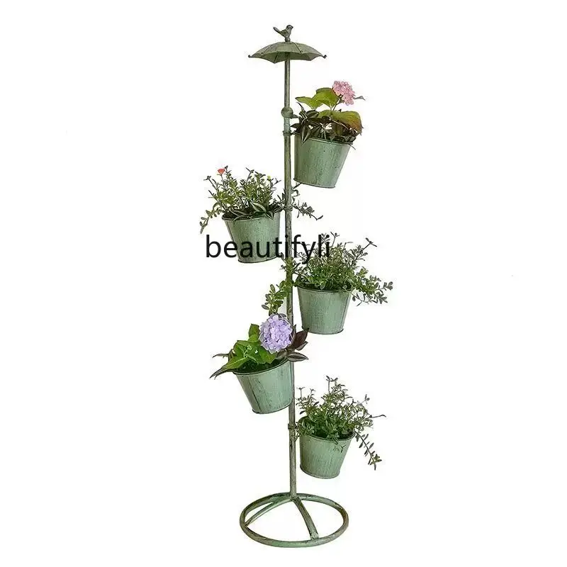 zqOld Bird Multi-Layer Flower Stand Balcony Living Room Floor Flower Stand Old Succulents