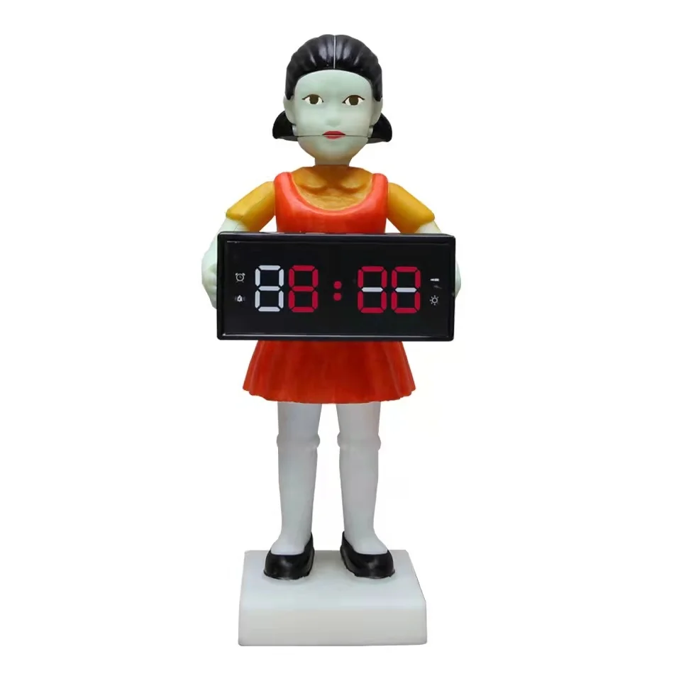 

Новая Корейская игра кальмар, игрушка, будильник для кальмаров, может поворачивать головку, огненные пули, кукла с красным и зеленым светиль...